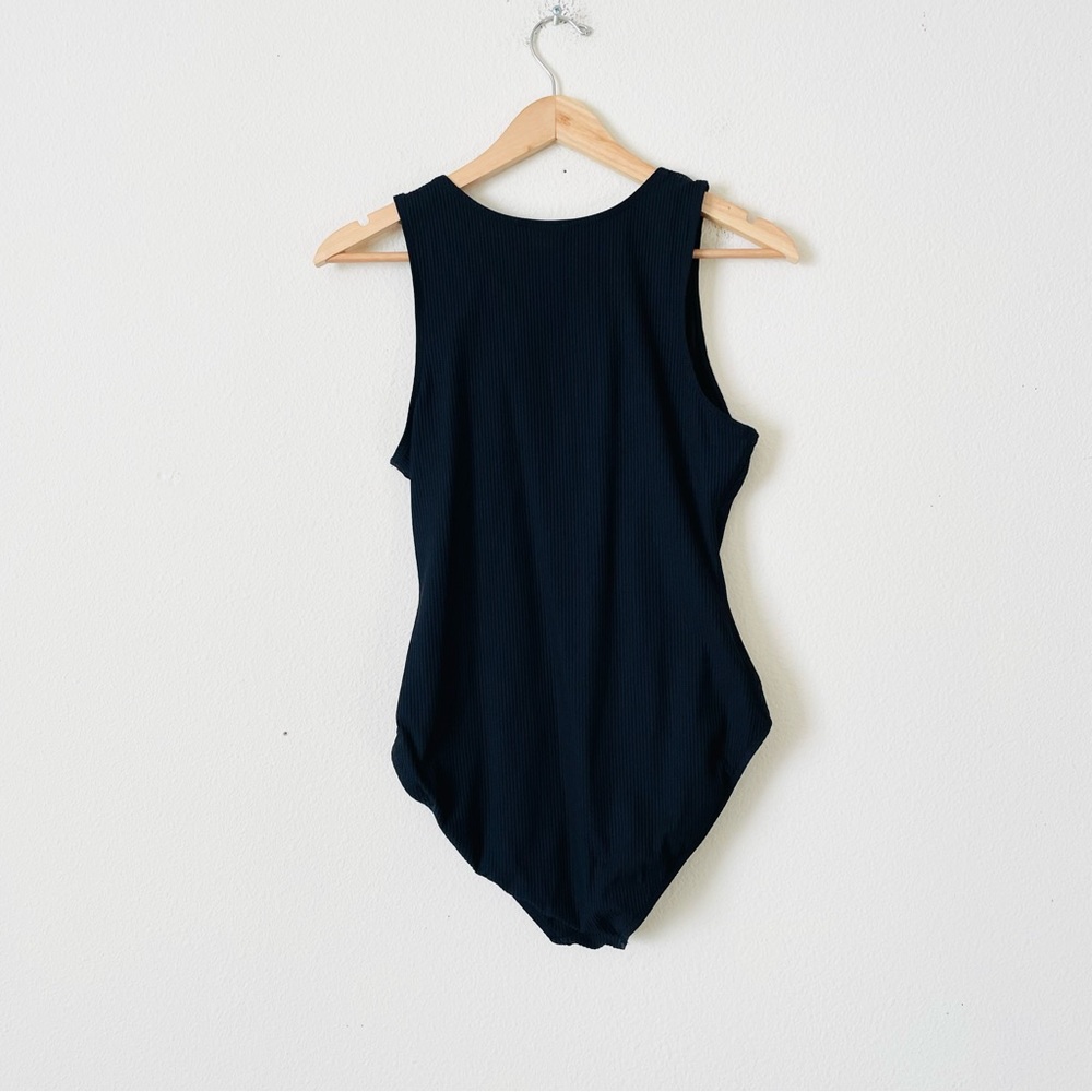 Andie XL The Malibu full coverage black henley neck ribbed one piece swimsuit - Picture 6 of 6